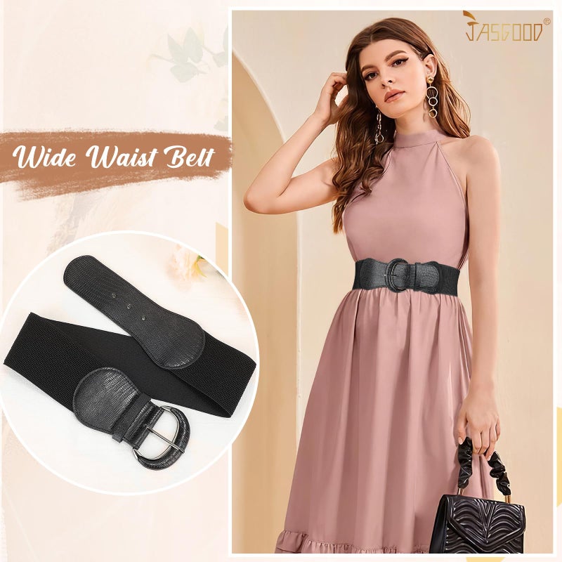 JASGOOD Women Stretchy Wide Waist Belt for Dress Ladies Vintage Elastic Belt - Image 2